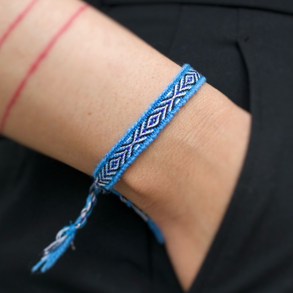 Cornflower Blue Boho Woven Bracelet, Slim Bracelet, Granola Girl
